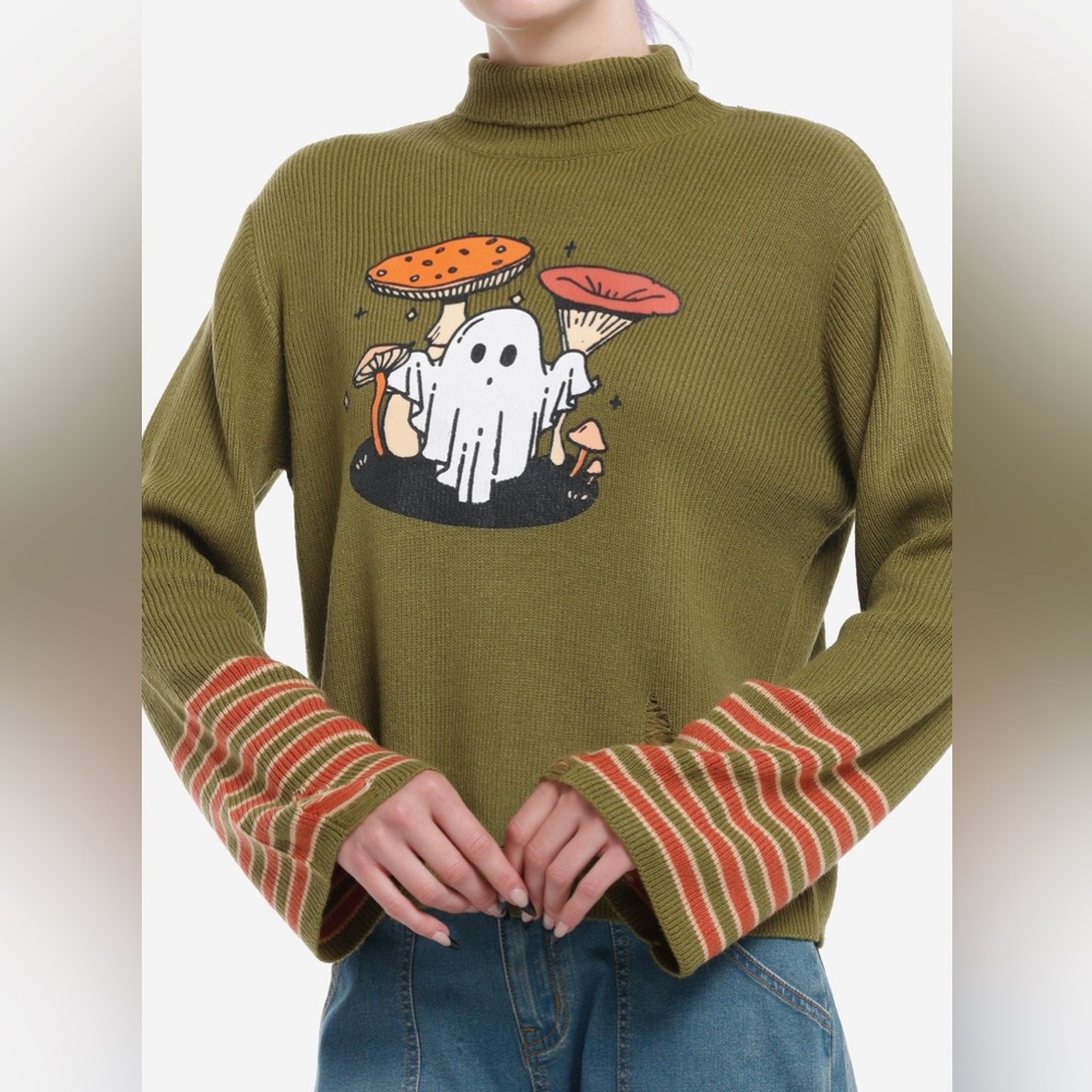 Olive Green Ghost and Mushroom Sweater